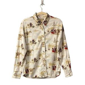 Ladies Brit & Bridle Santa on His Sleigh Button‎ Down Top Size Medium (M)